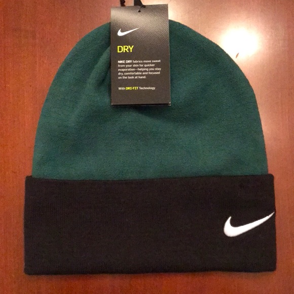 Brand New Nike Dri-Fit Green & Black Beanie Hat